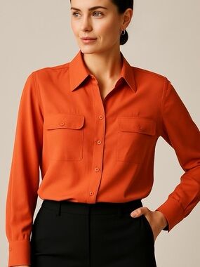 Norton McNaughton Women's 100% SILK Button-Up‎ Blouse Top Light Orange Size 12